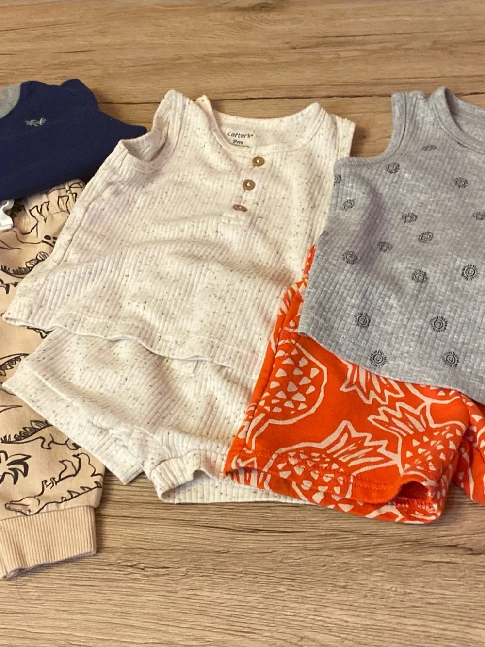 3 Carter's Navy Blue and Cream Kids Matching Set with Dino Joggers